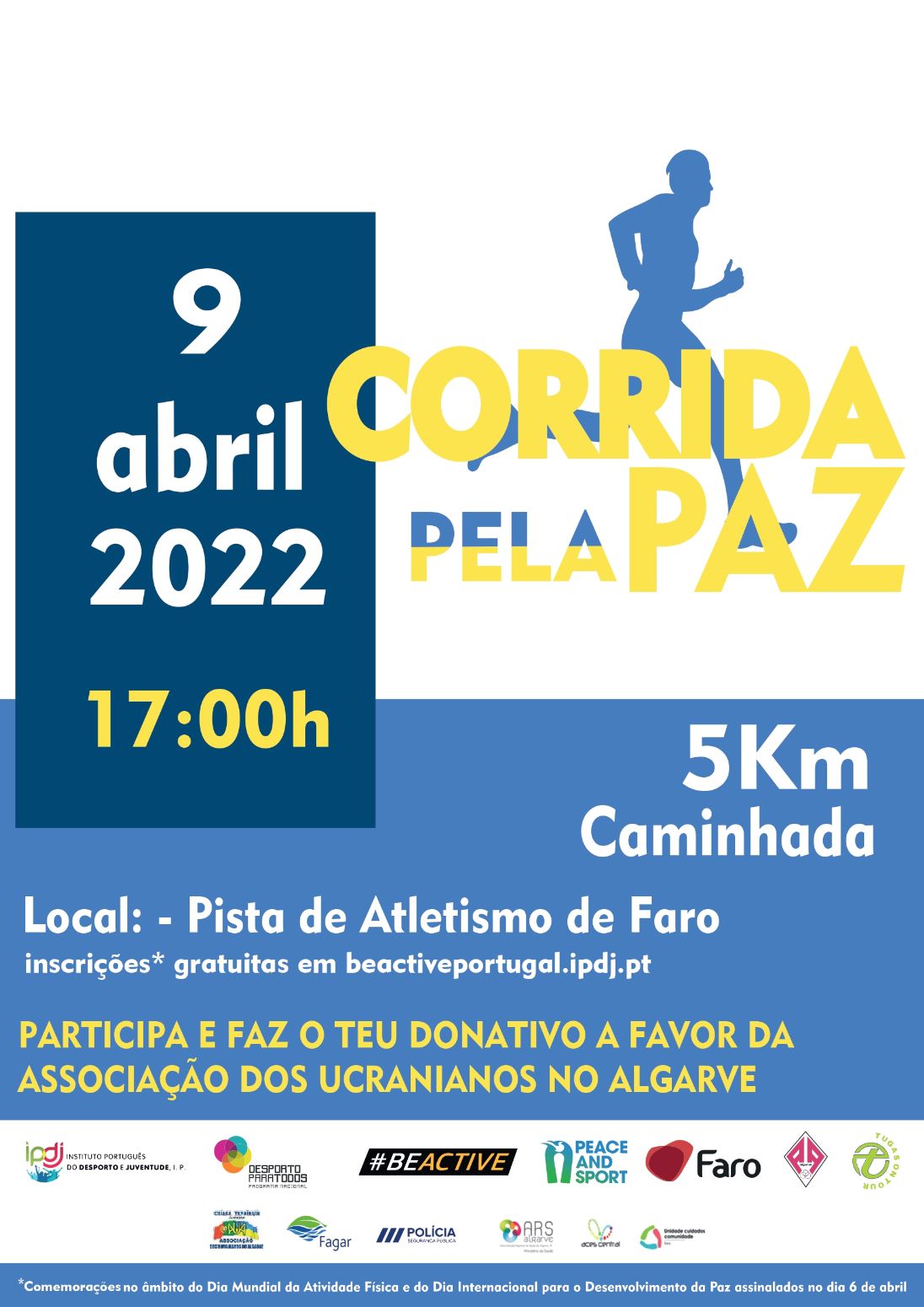 Corrida pela Paz decorrerá no sábado dia 9 de Abril em Faro
