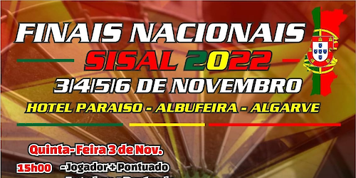 Finais Nacionais Sisal 2022 entre os dias 3 a 6 de Novembro no Hotel Paraíso, em Albufeira