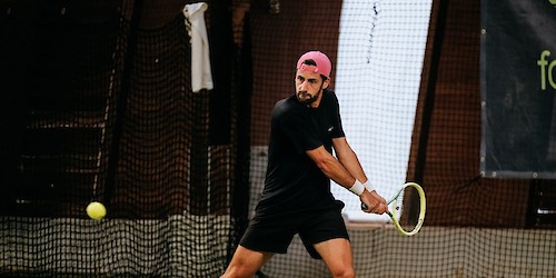 Rocha, Falcão, Boschmans e Stewart à porta do quadro principal do Vale do Lobo Open I