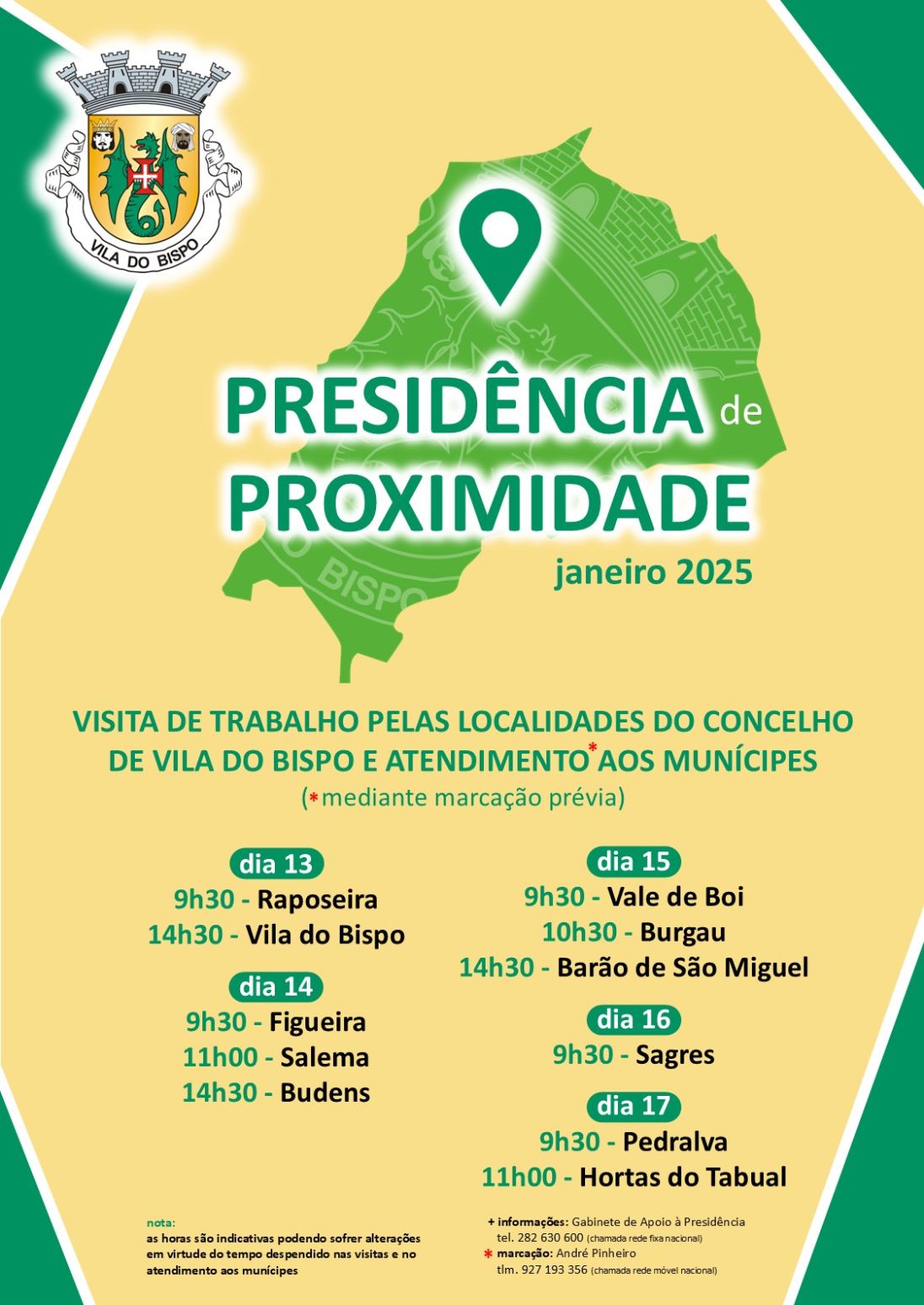 Vila do Bispo dá continuidade à iniciativa “Presidência de Proximidade” de 13 a 17 de janeiro