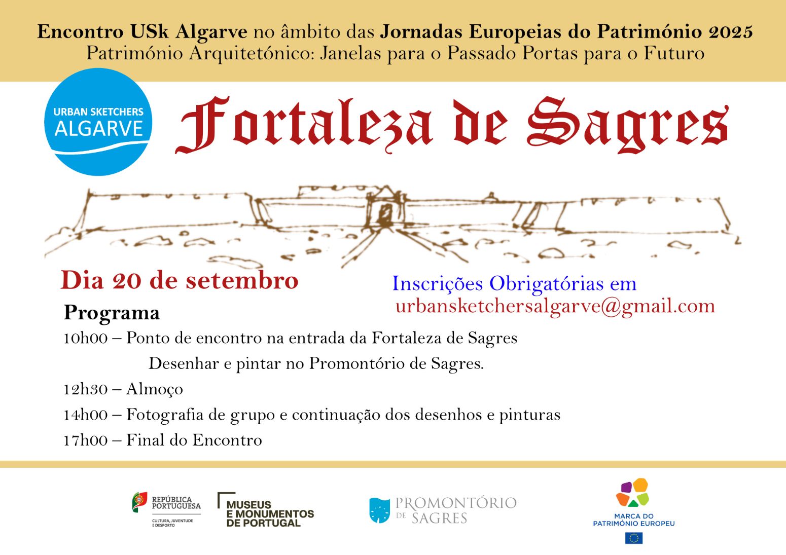 Fortaleza de Sagres associa-se às Jornadas Europeias do Património com um Encontro de Urban Sketchers Algarve e “Concertos ao Entardecer”