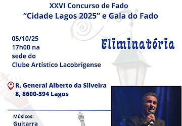 XXVI Concurso de Fado “Cidade de Lagos 2025” e Gala do Fado em Outubro