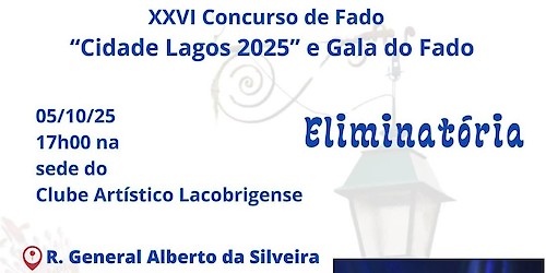 XXVI Concurso de Fado “Cidade de Lagos 2025” e Gala do Fado em Outubro