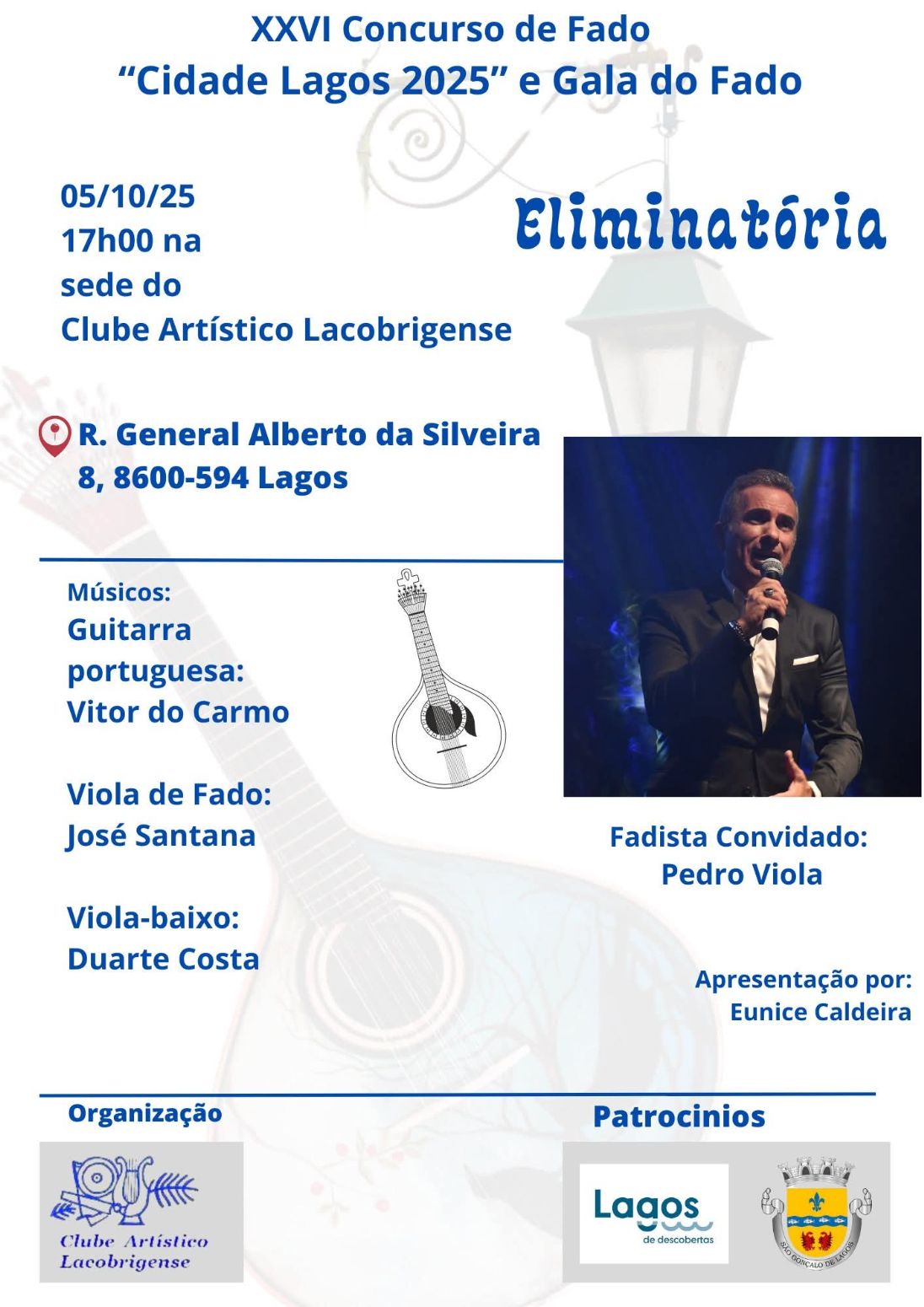 XXVI Concurso de Fado “Cidade de Lagos 2025” e Gala do Fado em Outubro
