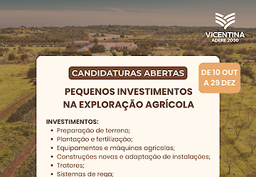 GAL Vicentina Adere 2030 lança a Implementação da Estratégia de Desenvolvimento Local com a abertura do 1º concurso para apoio ao investimento