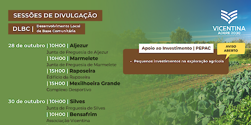 A Vicentina promove Sessões de Divulgação no âmbito da medida  D1.1.1.1 – Pequenos investimentos na exploração agrícola