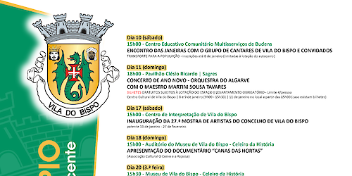 Vila do Bispo celebra o Dia do Município e o Dia de São Vicente a 22 de janeiro