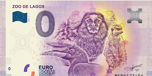 Notas de zero euros para recordação com imagens típicas de Portugal  à venda no ZOO DE LAGOS