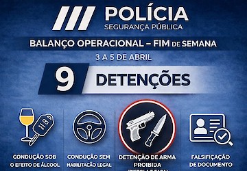 PSP de Faro: 9 detenções, 1 arma de fogo e 2 armas brancas