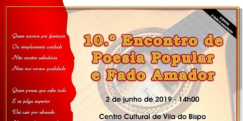 10.º Encontro de Poesia Popular e Fado Amador no Centro Cultural de Vila do Bispo