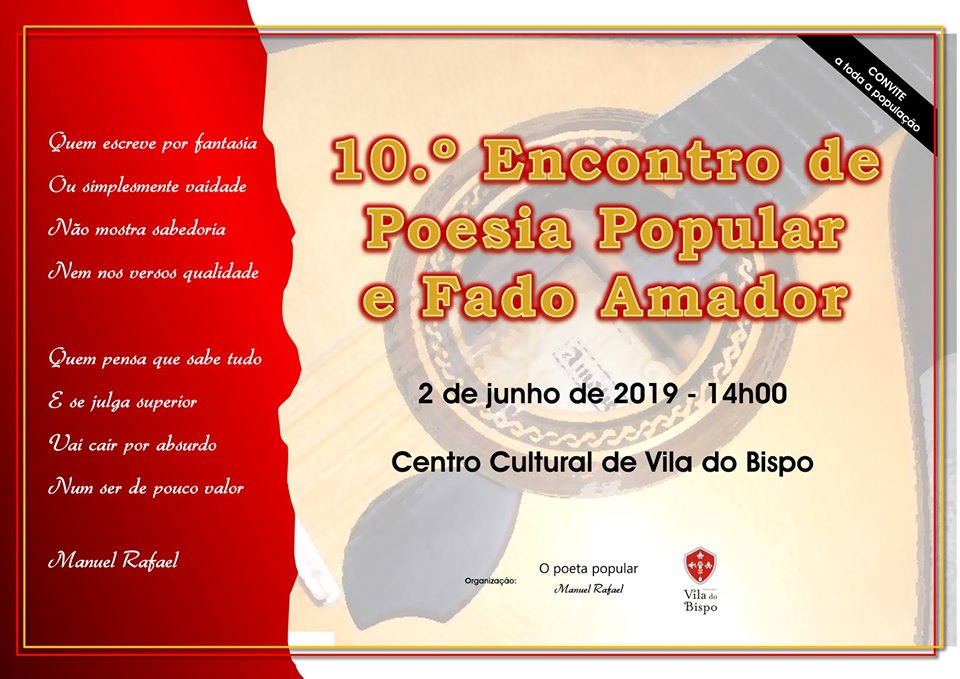 10.º Encontro de Poesia Popular e Fado Amador no Centro Cultural de Vila do Bispo
