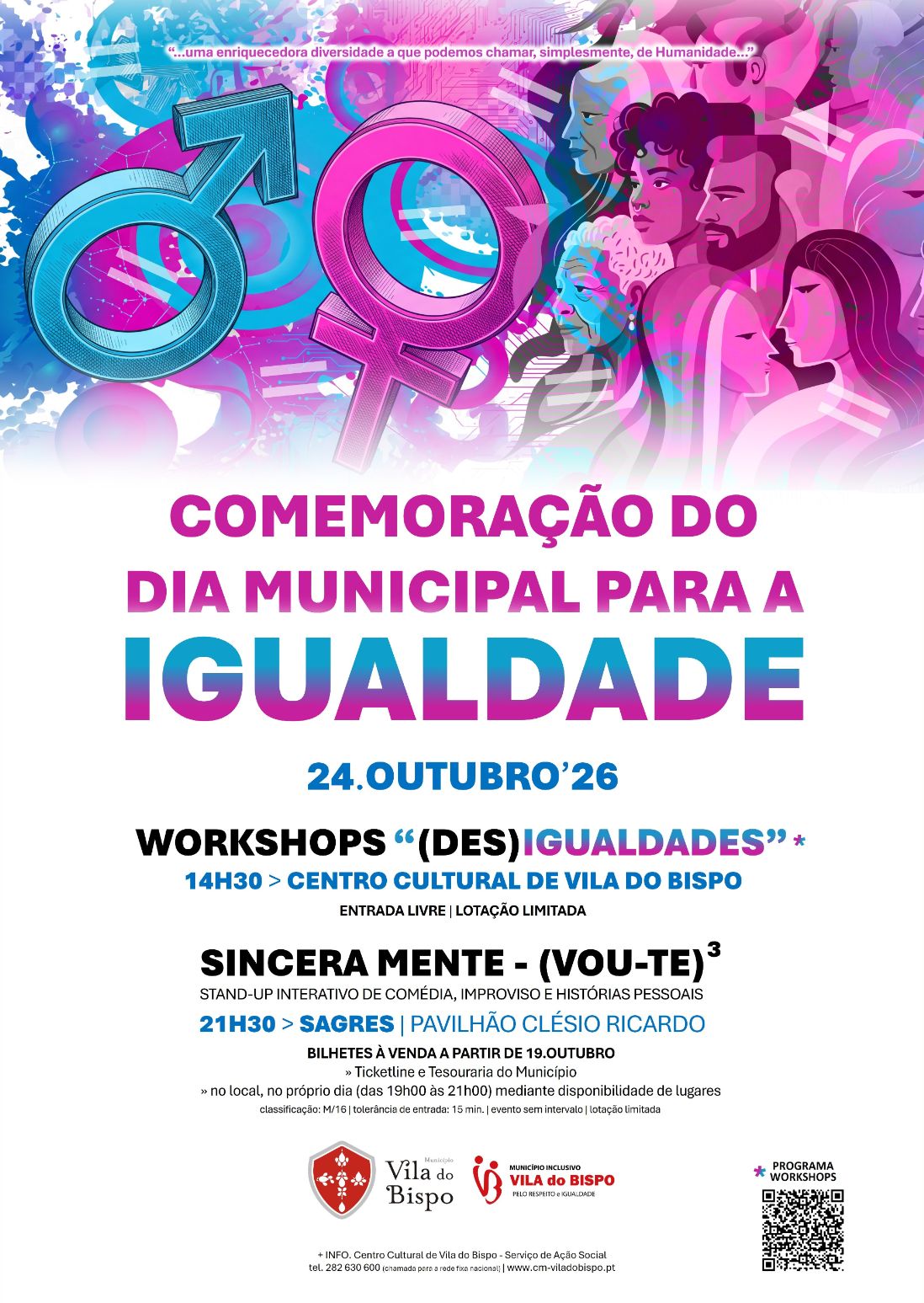 Vila do Bispo assinala Dia Municipal para a Igualdade com Workshops e espetáculo de stand-up