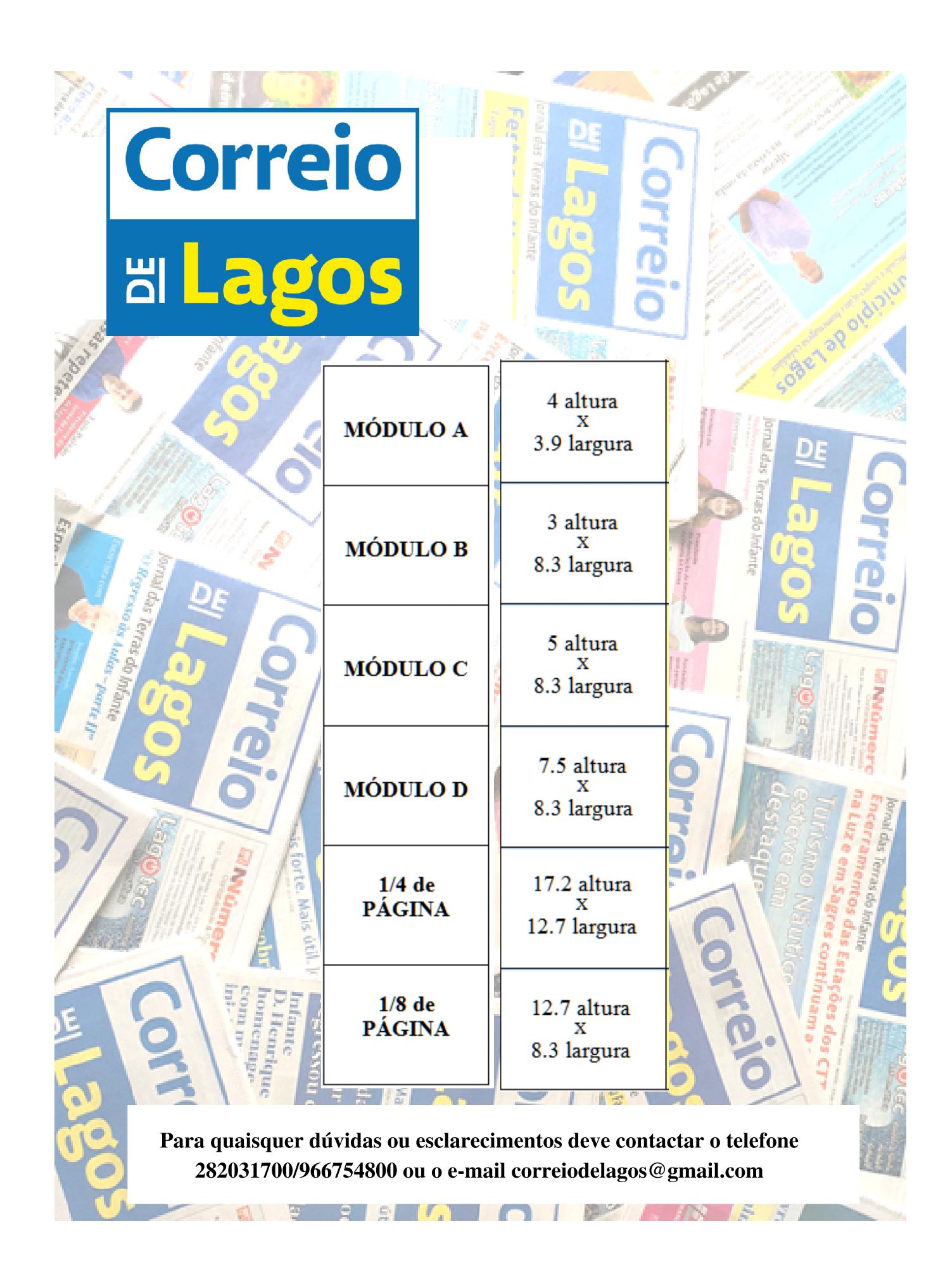 Anuncie no seu Jornal Correio de Lagos, por um preço convidativo.