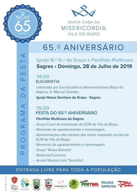 Programa da celebração do 65.º aniversário da fundação da Santa Casa da Misericórdia de Vila do Bispo