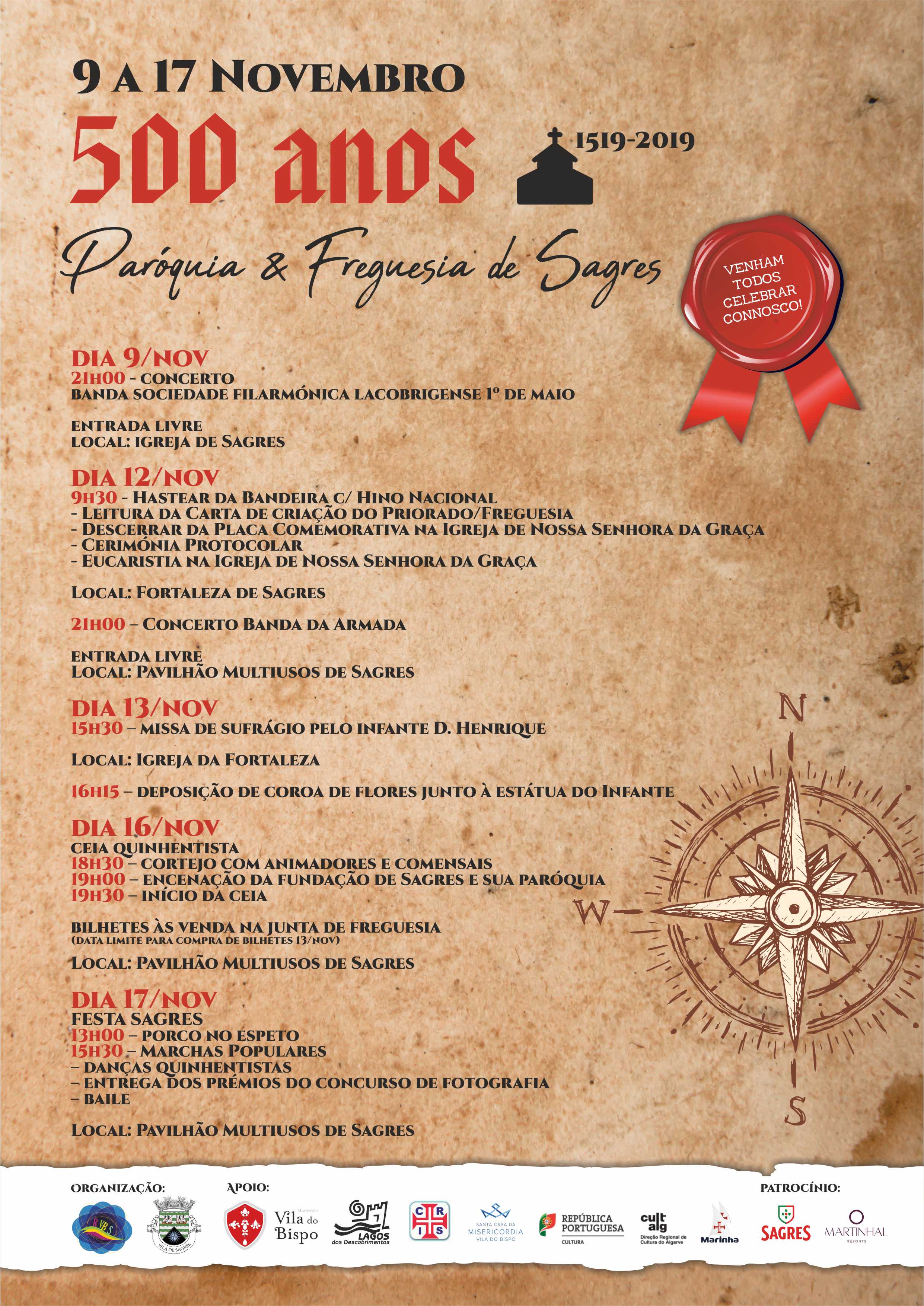 Sagres celebra os 500 anos da fundação da Paróquia e da Freguesia com vários eventos de cariz religioso, histórico e cultural
