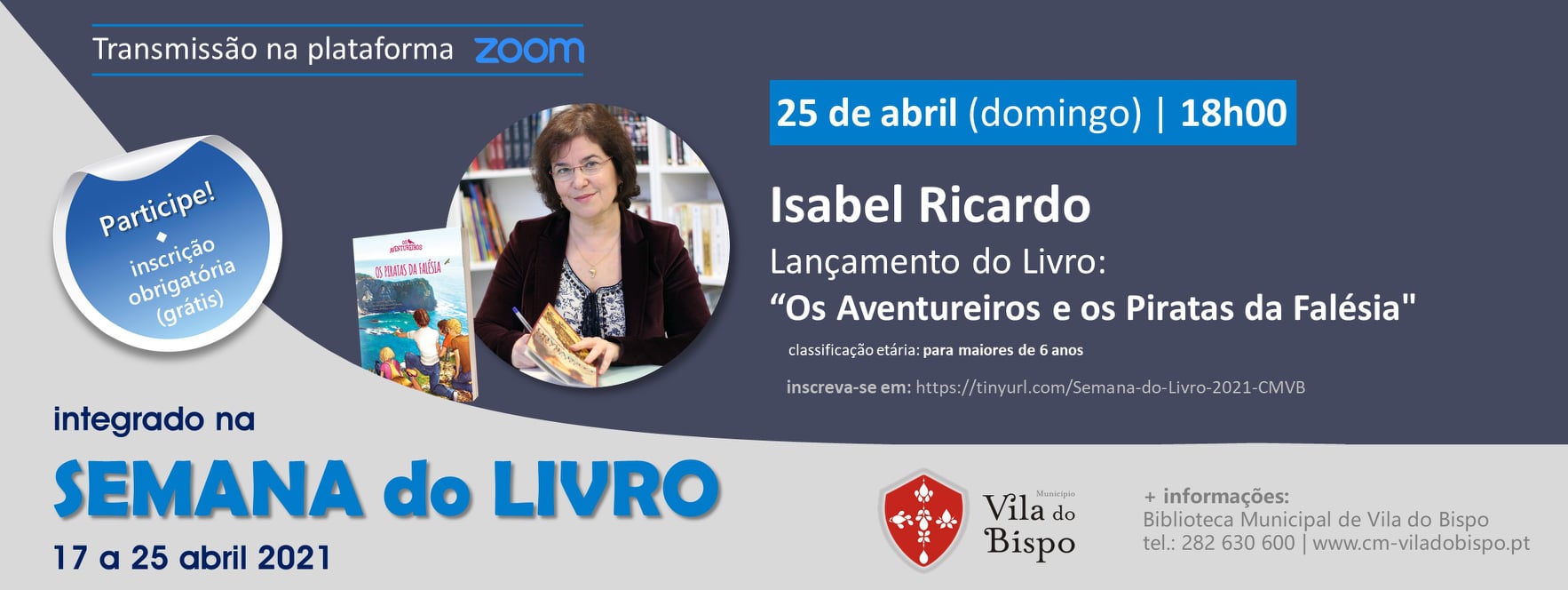 Vila do Bispo promove lançamento do livro "Os Aventureiros e os Piratas da Falésia" de Isabel Ricardo
