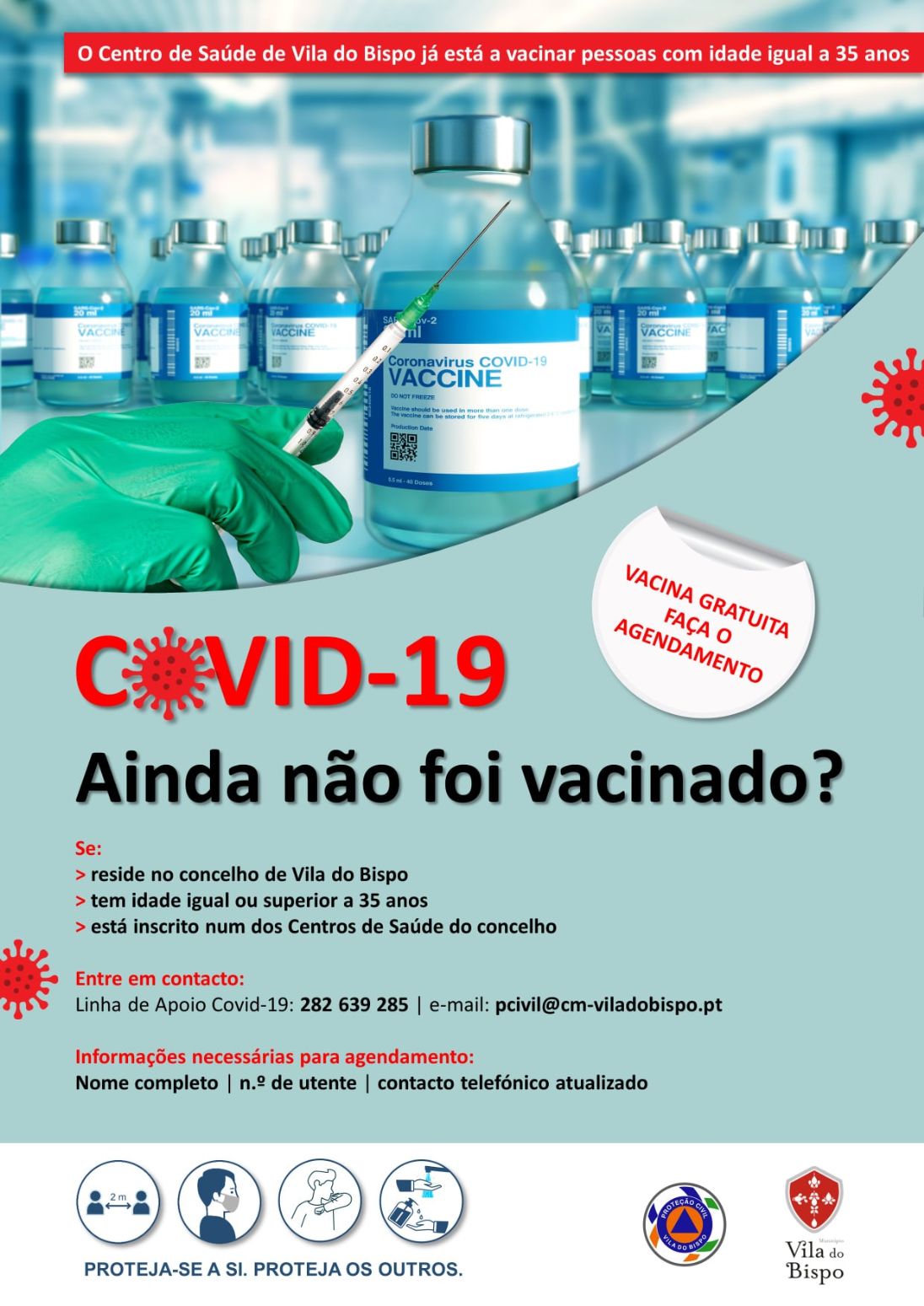 Centro de Saúde de Vila do Bispo já está a vacinar pessoas com 35 anos
