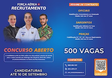 Estão abertas as inscrições para a Força Aérea Portuguesa